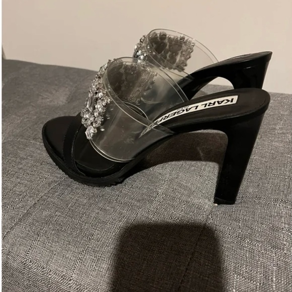 Karl Lagerfeld Black and Silver Crystal Sandals - Picture 4 of 5